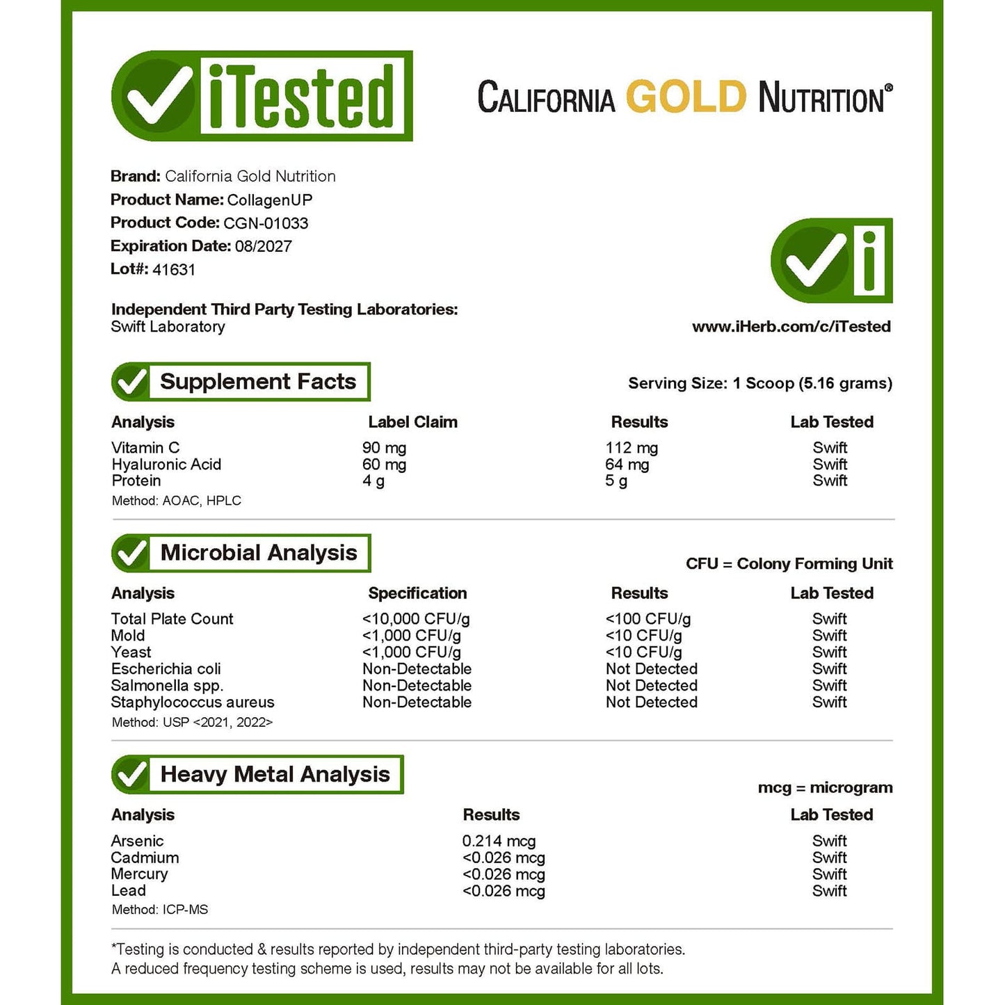 California Gold Nutrition, CollagenUP®, Hydrolyzed Marine Collagen Peptides