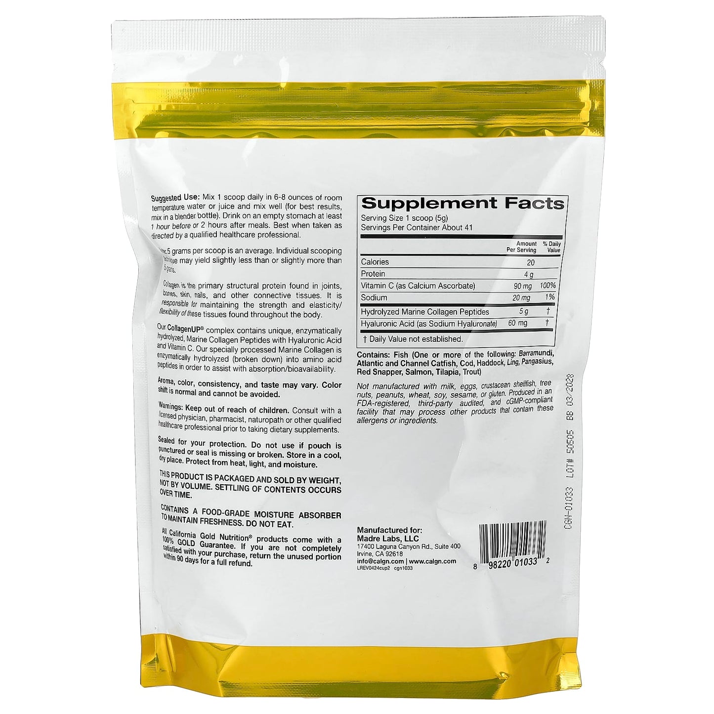 California Gold Nutrition, CollagenUP®, Hydrolyzed Marine Collagen Peptides