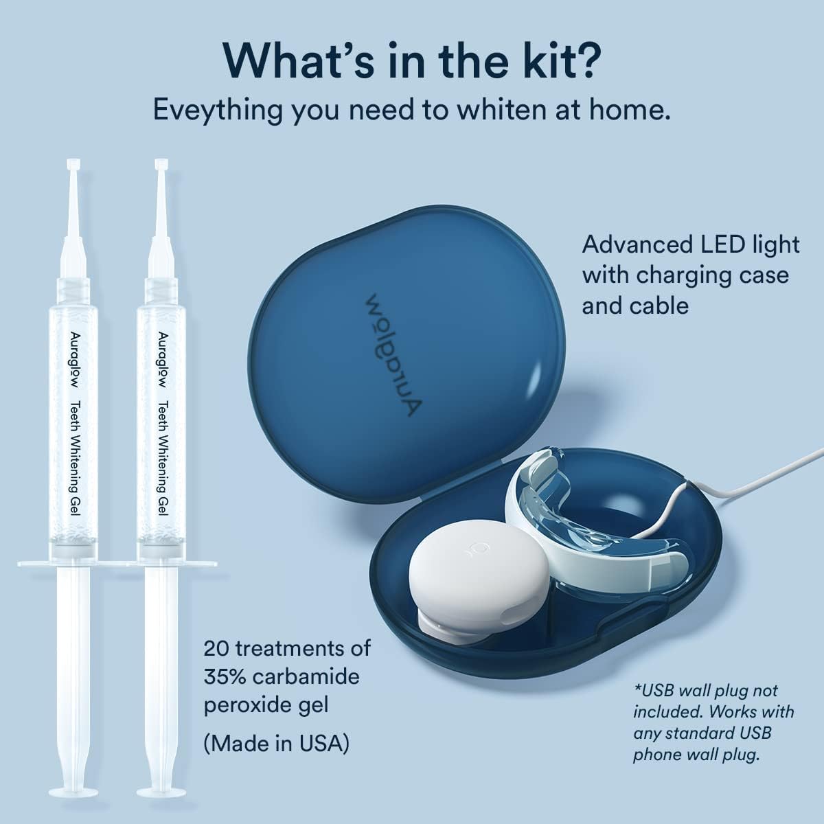 Auraglow Teeth Whitening Kit, LED Accelerator Light, 35% Carbamide Peroxide Teeth Whitening Gel