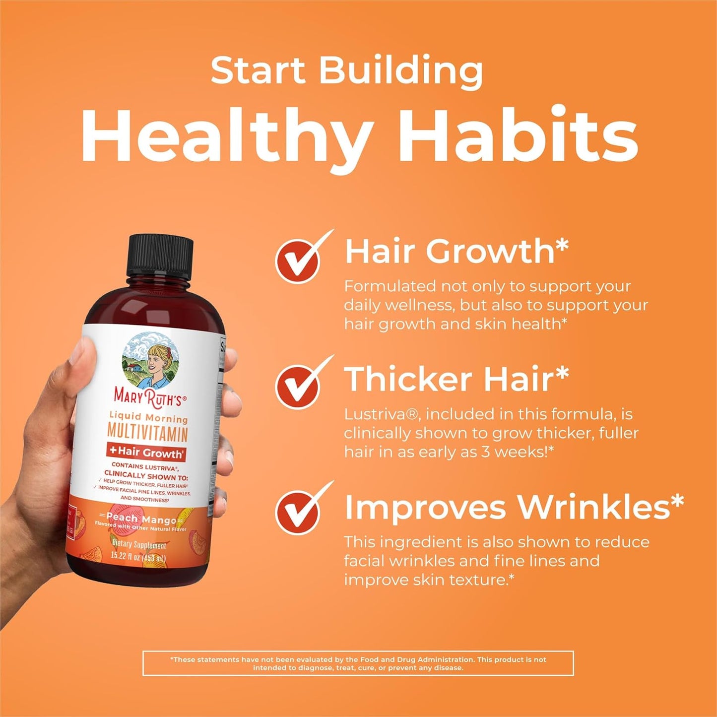 MaryRuth Organics Liquid Multivitamin Lustriva® Hair Growth for Women| Biotin 10000mcg