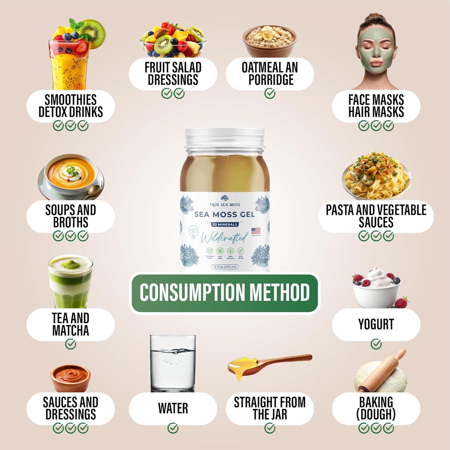 TrueSeaMoss Wildcrafted Irish Sea Moss Gel - Made with Dried Seaweed