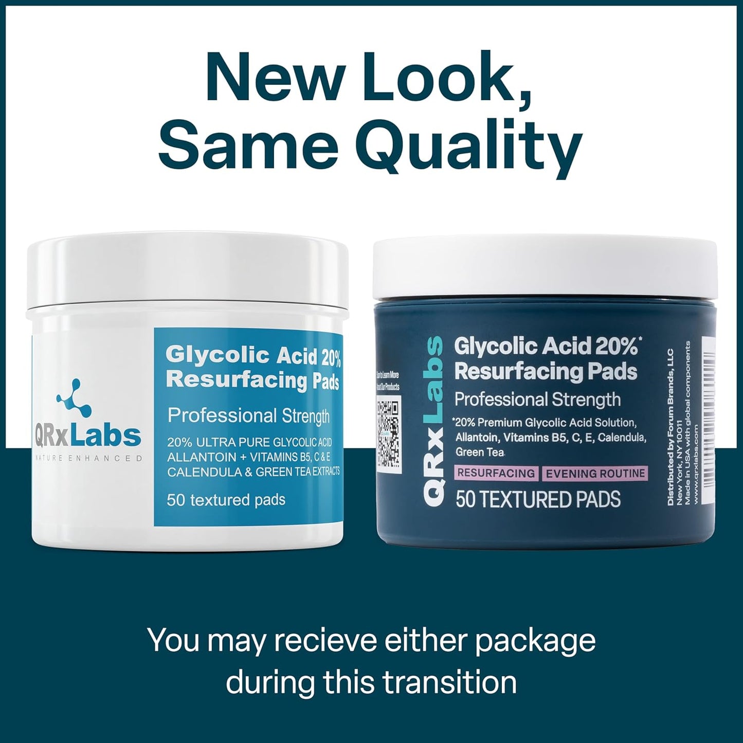 QRXLABS Glycolic Acid 20% Resurfacing Pads for Face & Body
