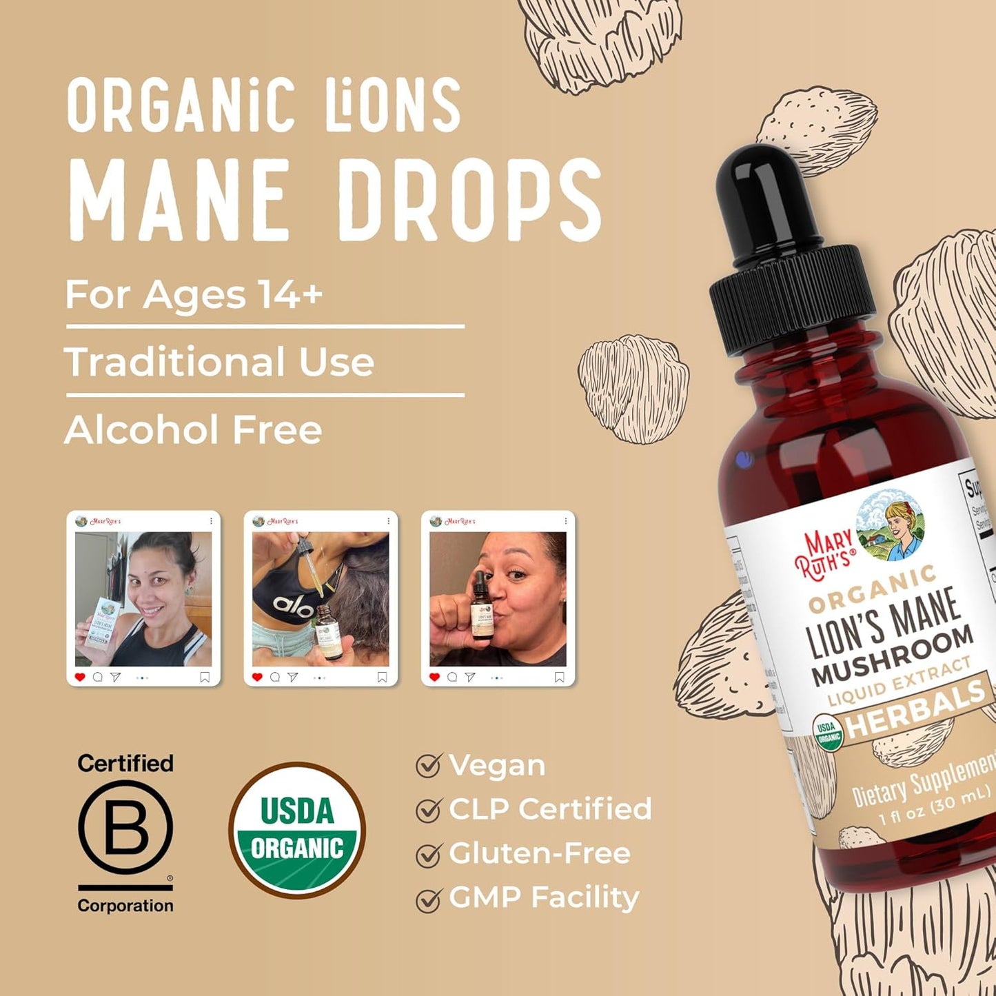 MaryRuth Organics Lions Mane Mushroom Supplement 30ML