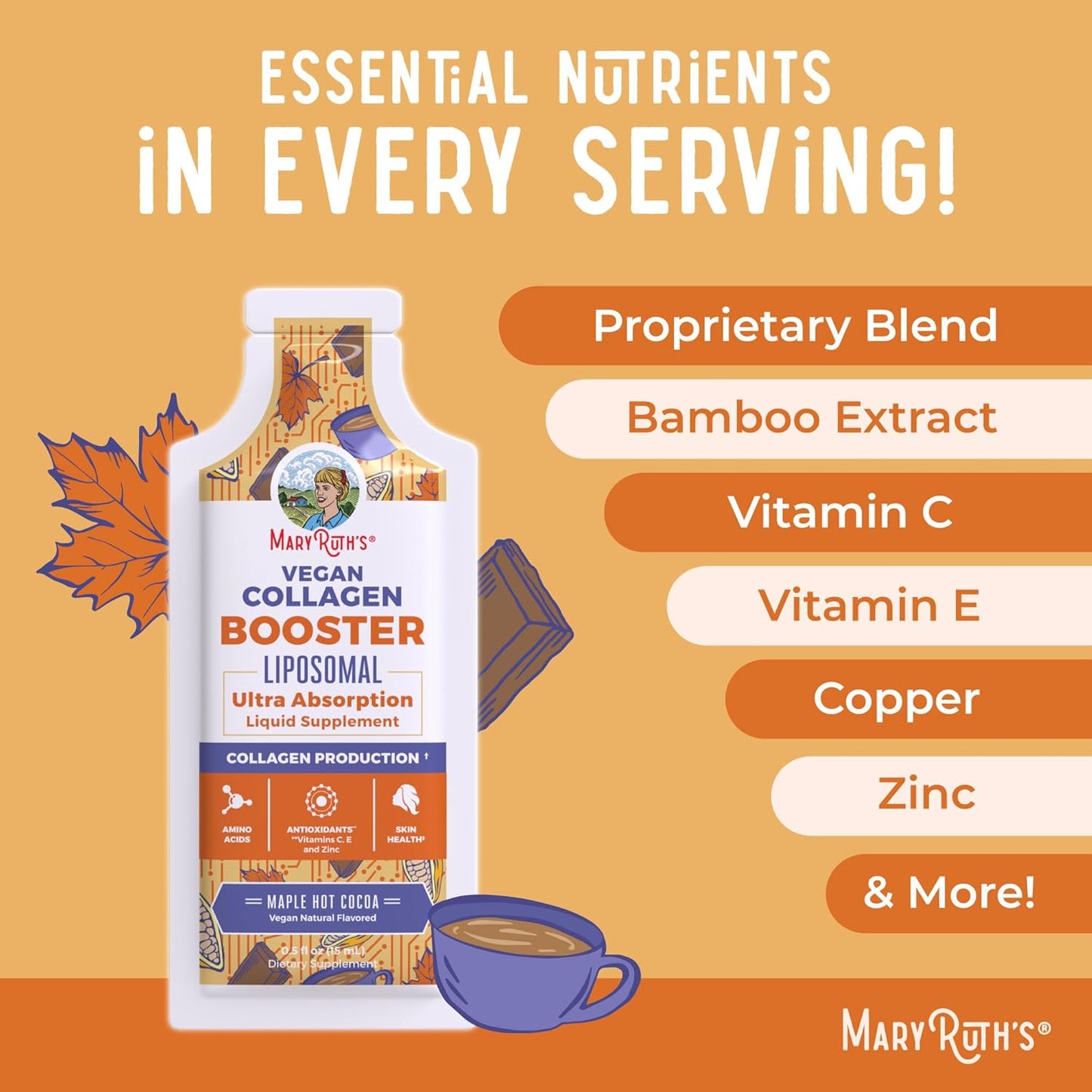 MaryRuth Organics Collagen Booster Liposomal | Sugar Free | Liquid Collagen Booster with Vitamin C, Vitamin E, Zinc, Copper & Silica