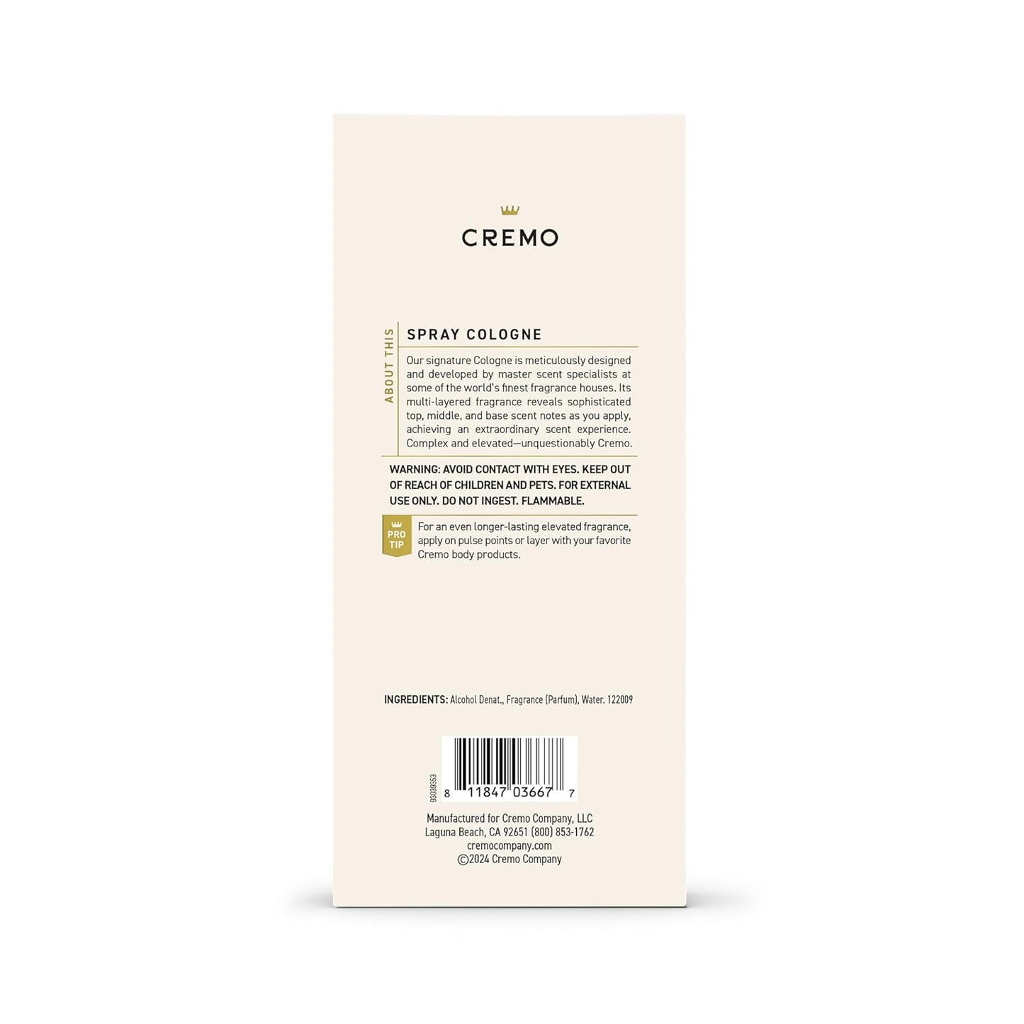 Cremo Italian Bergamot Spray Cologne For Men