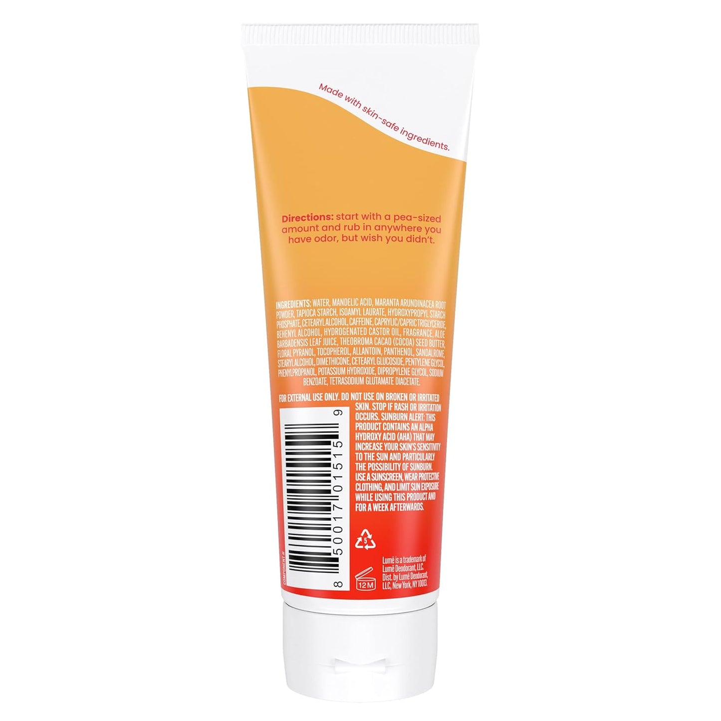 Lume Whole Body Deodorant Invisible Cream Tube - Clean Tangerine