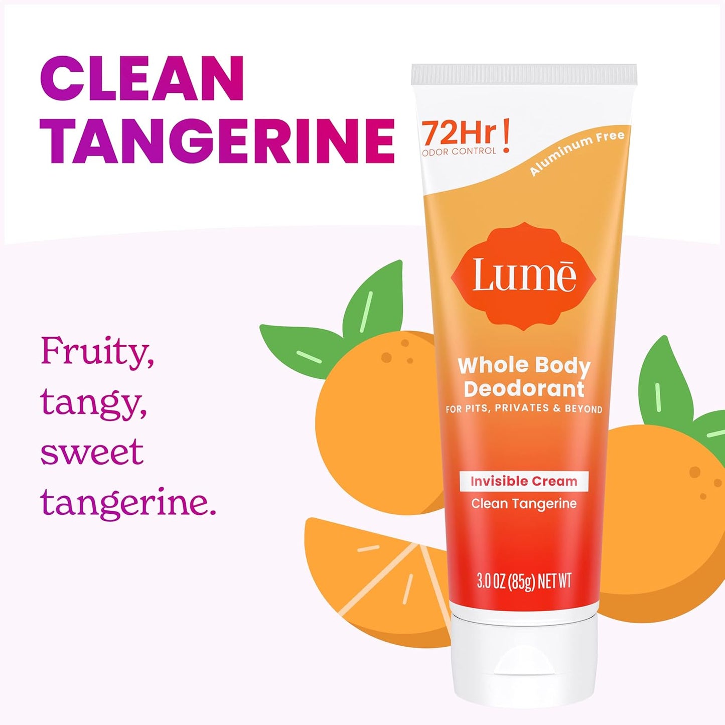 Lume Whole Body Deodorant Invisible Cream Tube - Clean Tangerine