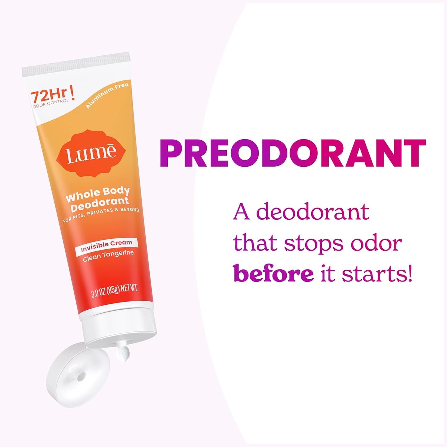 Lume Whole Body Deodorant Invisible Cream Tube - Clean Tangerine