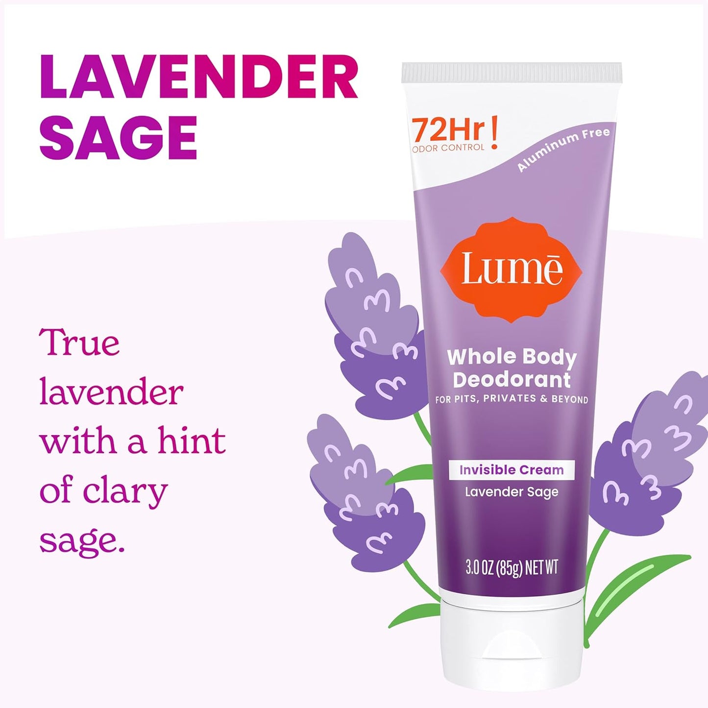 Lume Whole Body Deodorant Invisible Cream Tube - Lavender Sage