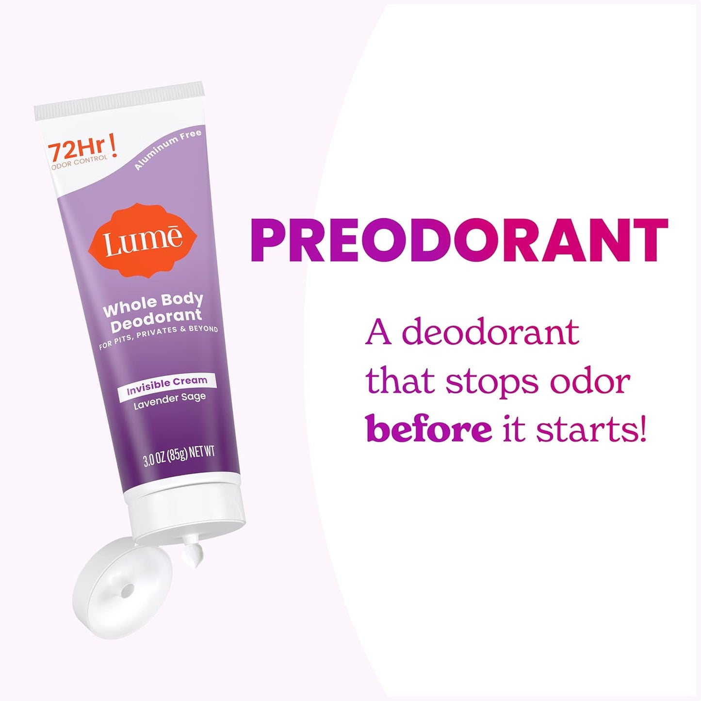 Lume Whole Body Deodorant Invisible Cream Tube - Lavender Sage