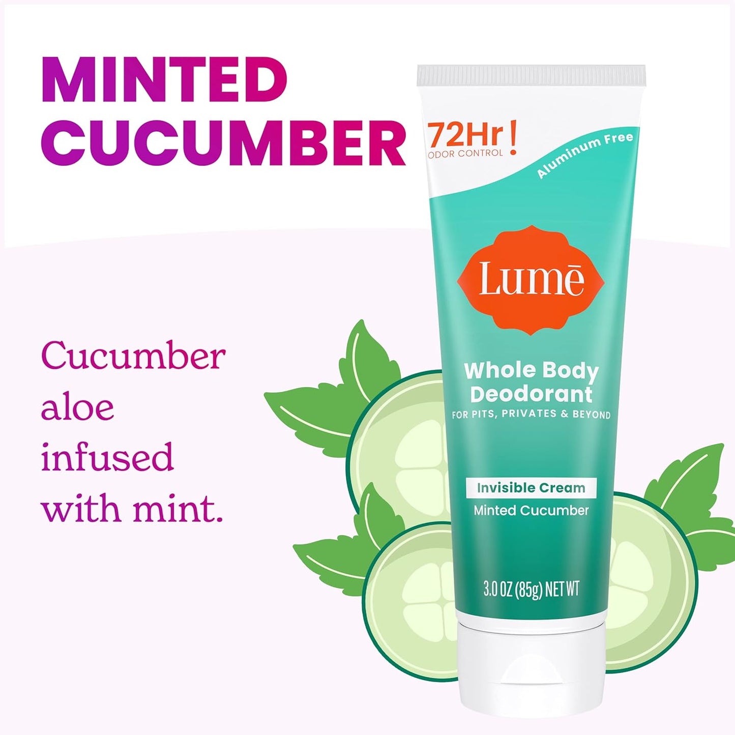 Lume Whole Body Deodorant Invisible Cream Tube - Minted Cucumber