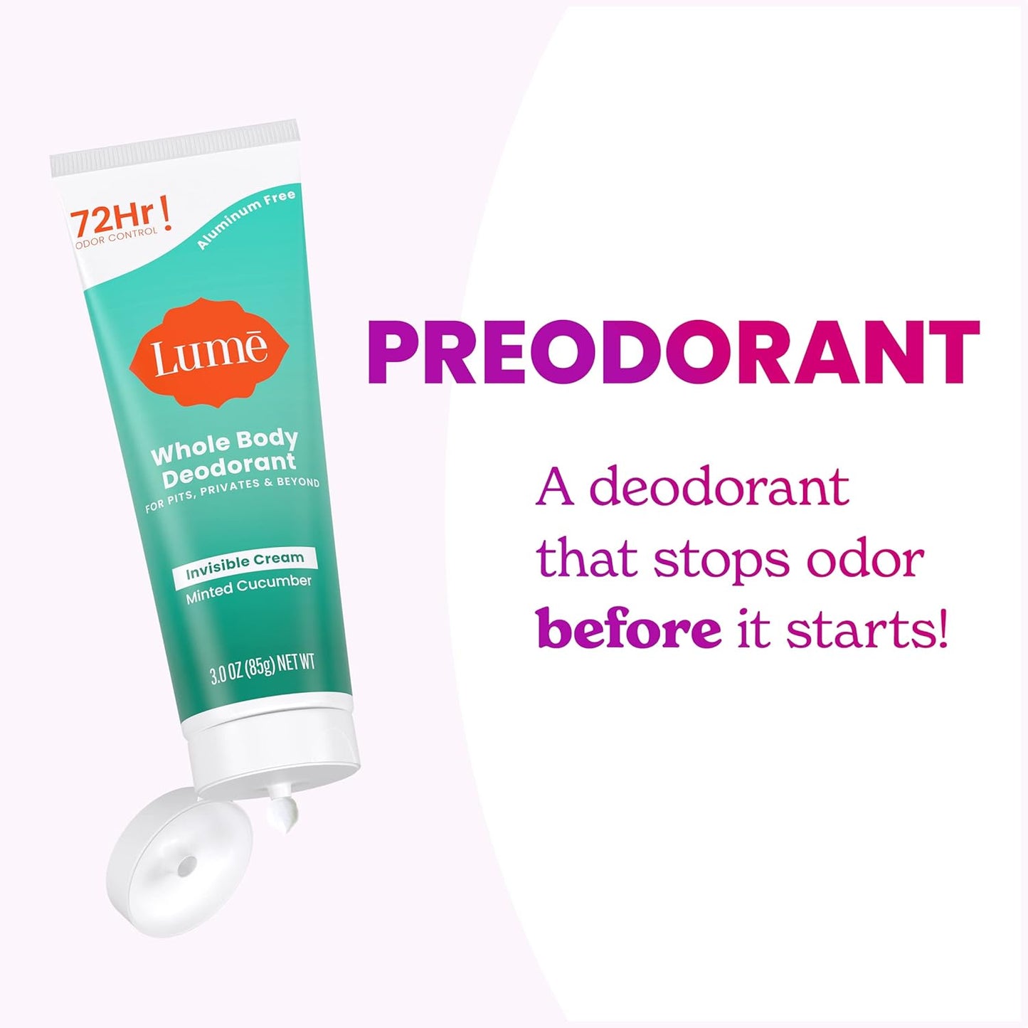 Lume Whole Body Deodorant Invisible Cream Tube - Minted Cucumber