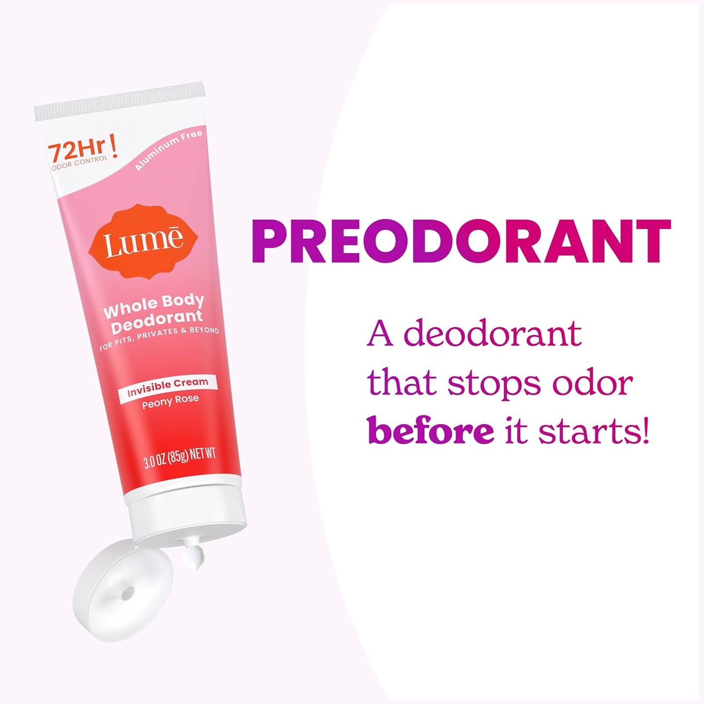 Lume Whole Body Deodorant Invisible Cream Tube - Peony Rose
