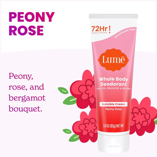 Lume Whole Body Deodorant Invisible Cream Tube - Peony Rose