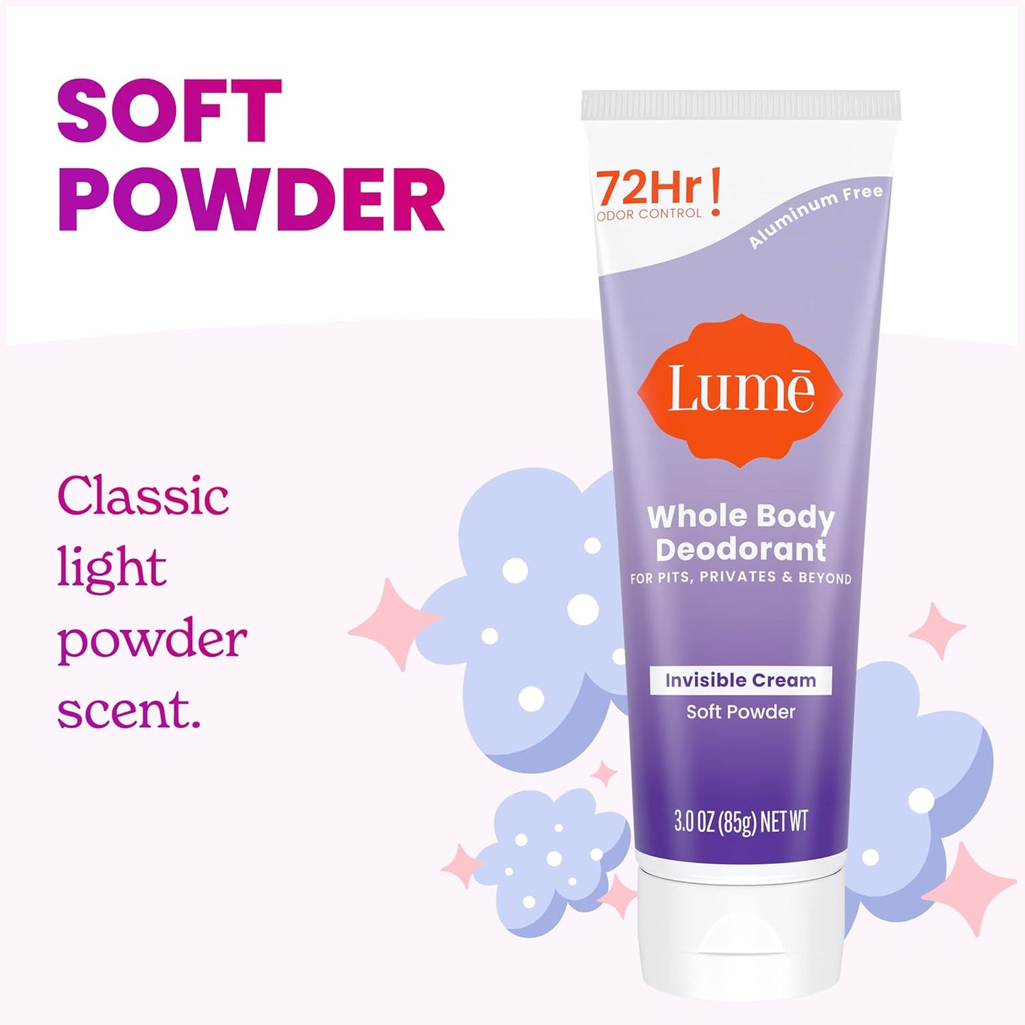Lume Whole Body Deodorant Invisible Cream Tube - Soft Powder