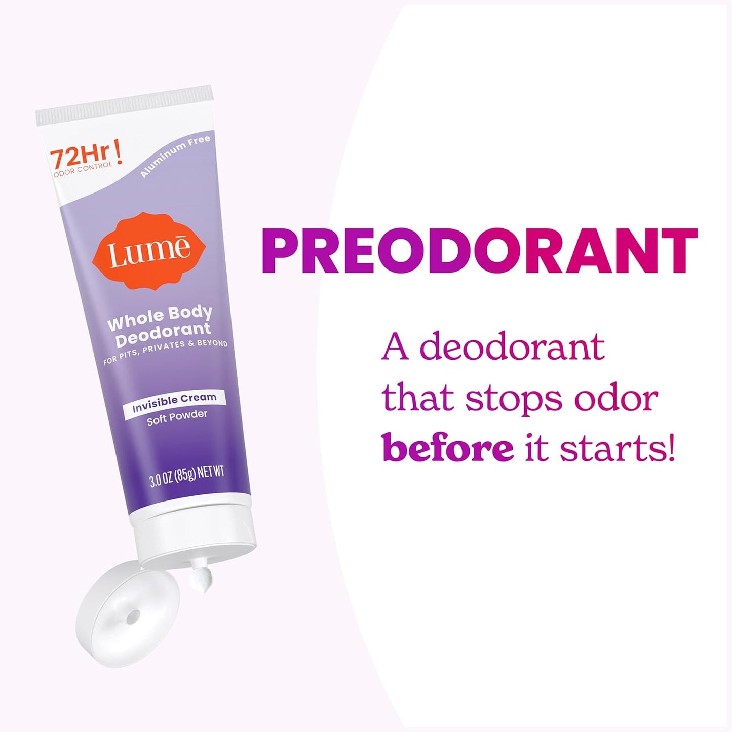 Lume Whole Body Deodorant Invisible Cream Tube - Soft Powder