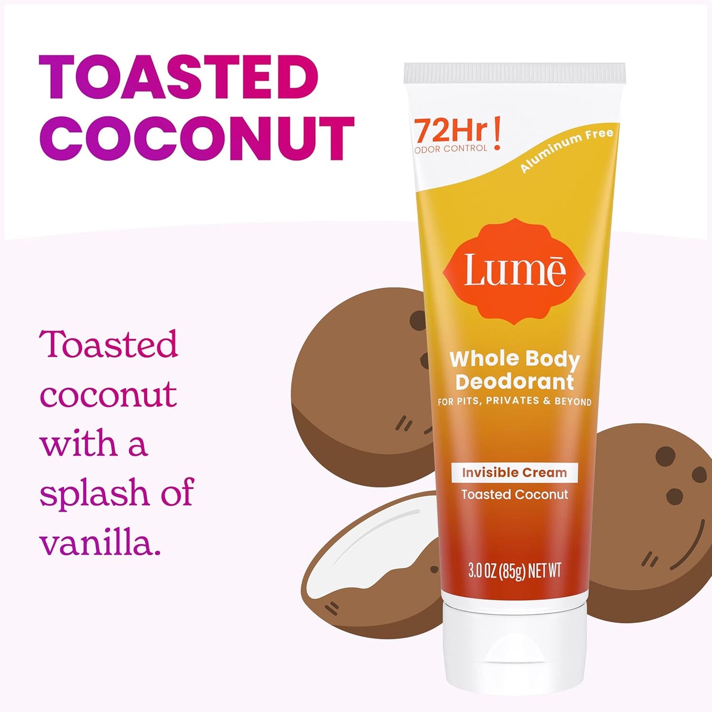 Lume Whole Body Deodorant Invisible Cream Tube - Toasted Coconut