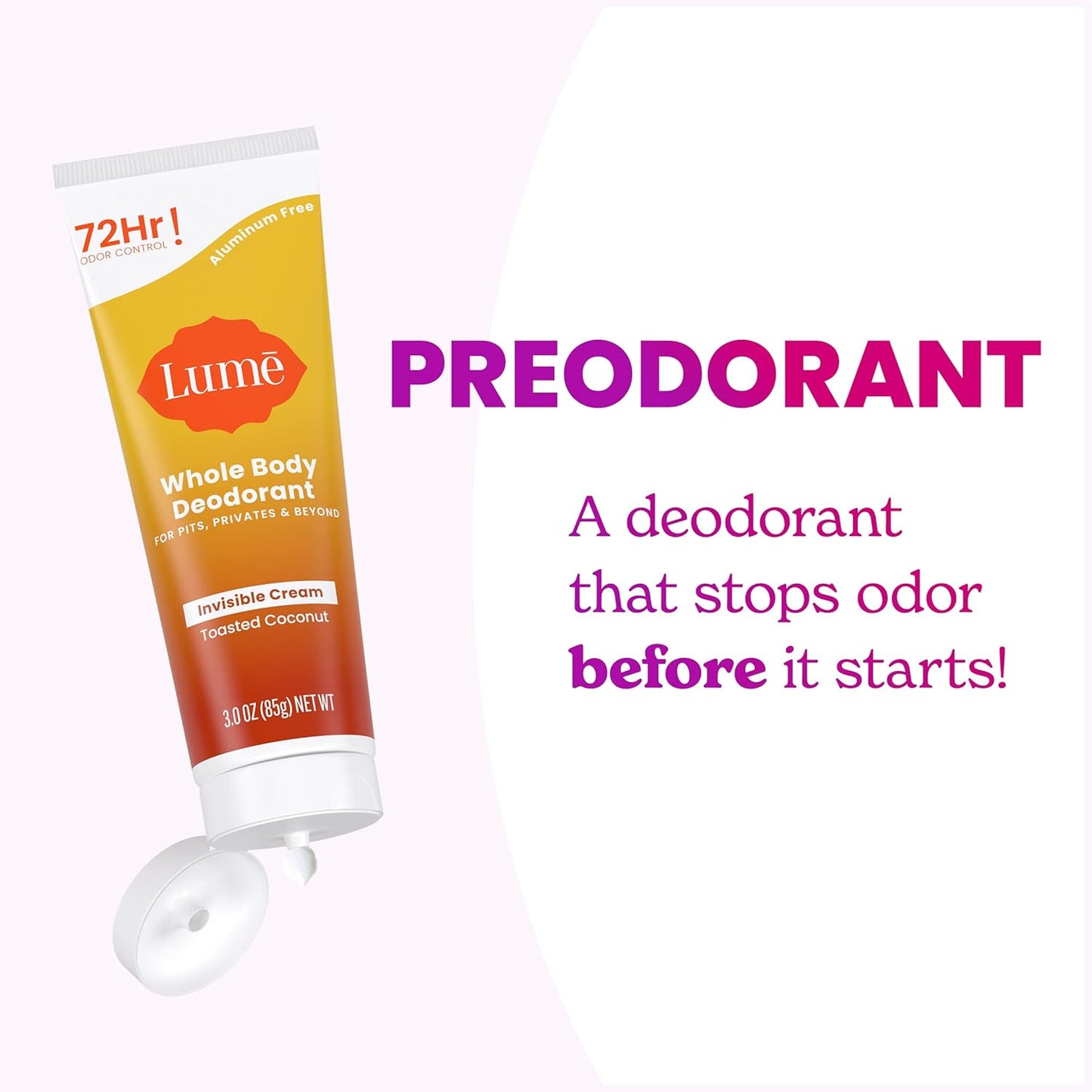 Lume Whole Body Deodorant Invisible Cream Tube - Toasted Coconut