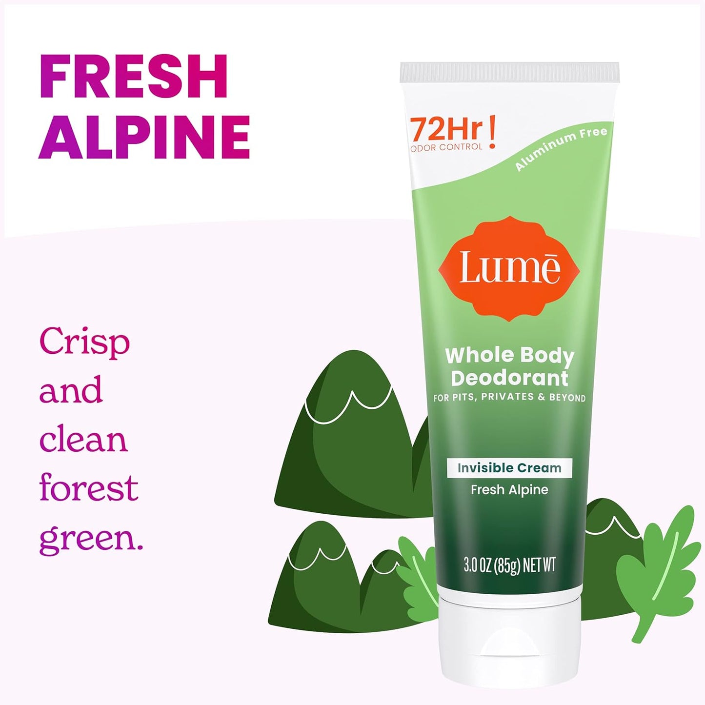 Lume Whole Body Deodorant Invisible Cream Tube - Fresh Alpine
