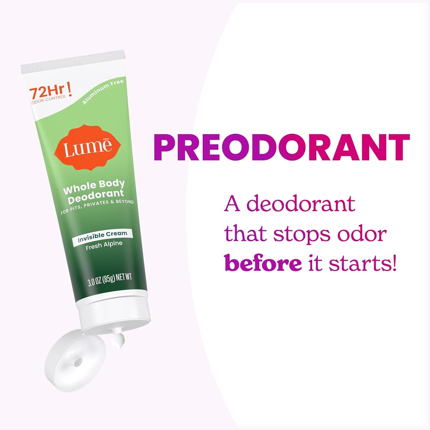 Lume Whole Body Deodorant Invisible Cream Tube - Fresh Alpine