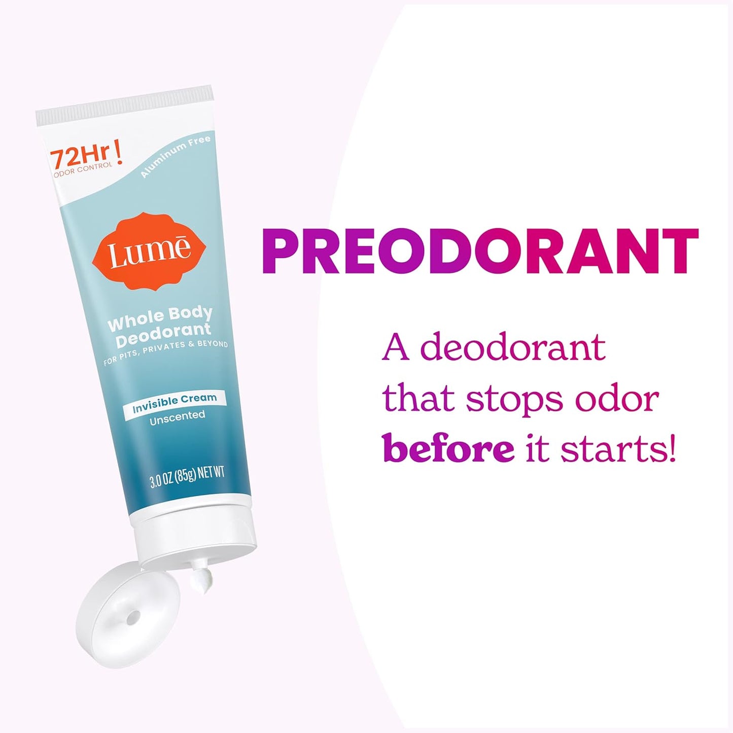 Lume Whole Body Deodorant Invisible Cream Tube - Unscented