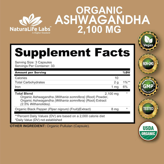 NaturaLife Labs Organic Ashwagandha 2100mg