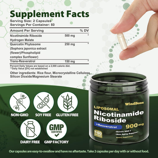 Windboss Liposomal NAD Nicotinamide Riboside Resveratrol 900mg