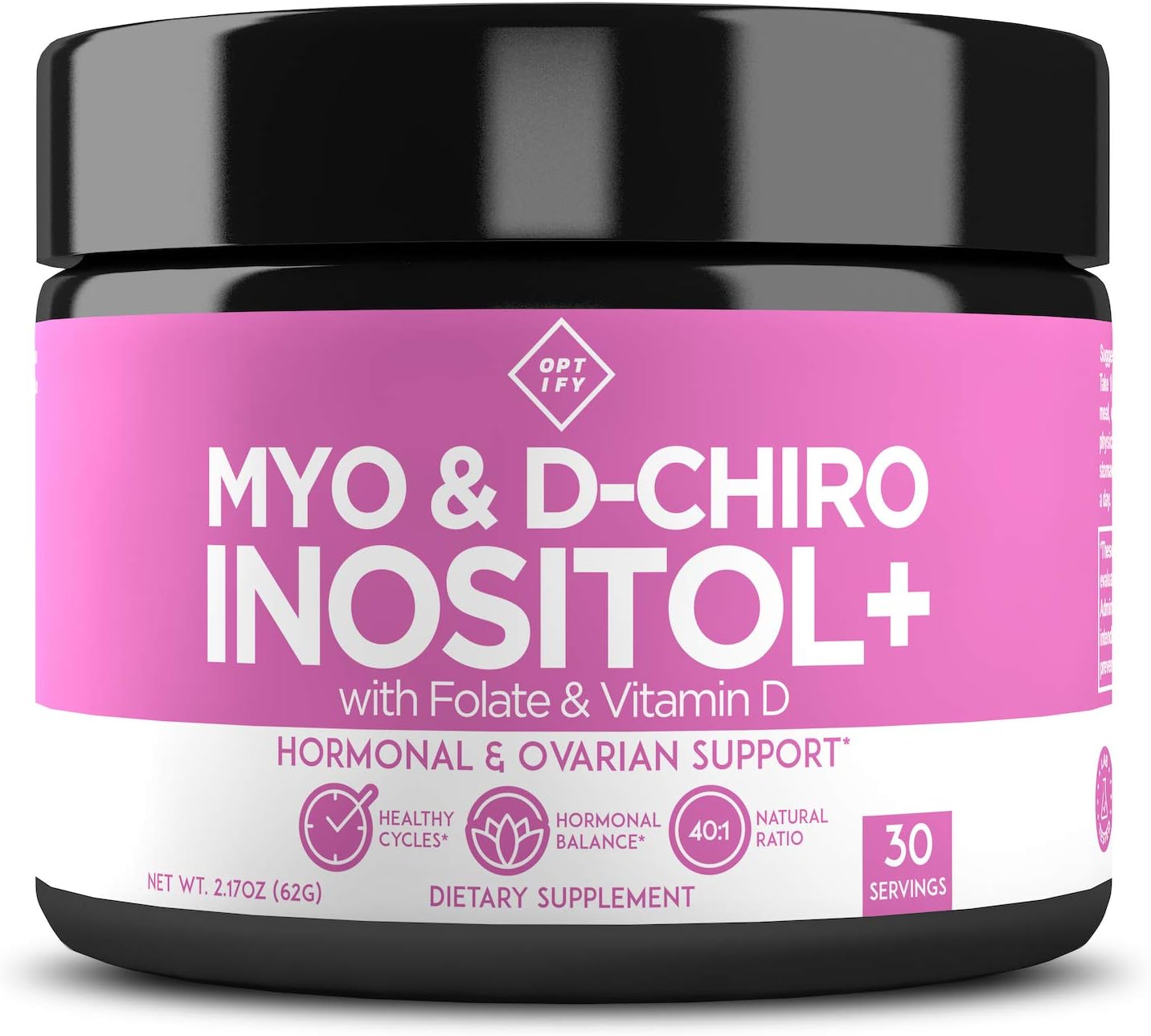 Optify Myo-Inositol & D-Chiro Inositol Supplement for Women 40:1 Ratio with Folate & Vitamin D (120 Capsules)