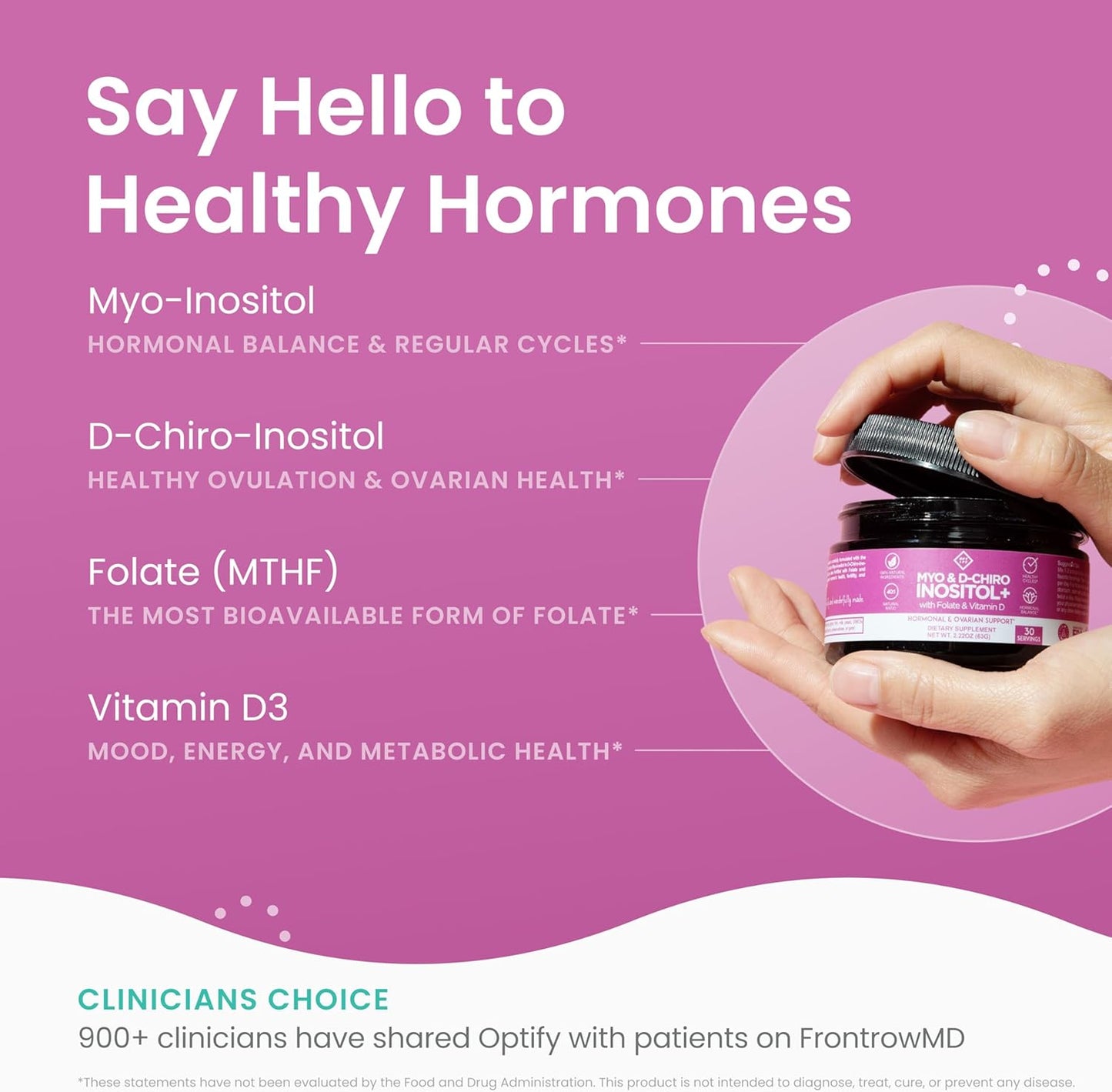 Optify Myo-Inositol & D-Chiro Inositol Supplement for Women 40:1 Ratio with Folate & Vitamin D (120 Capsules)