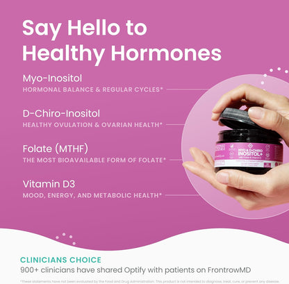 Optify Myo-Inositol & D-Chiro Inositol Supplement for Women 40:1 Ratio with Folate & Vitamin D (120 Capsules)
