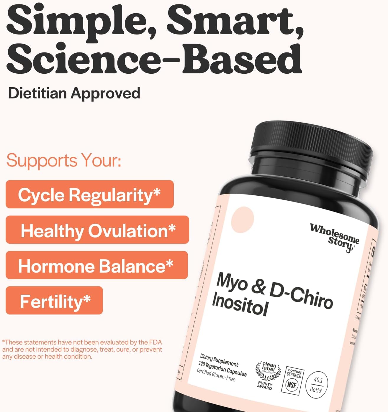 Wholesome Story Myo-Inositol & D-Chiro Inositol Capsules 40:1 Ratio (30-Day Supply)