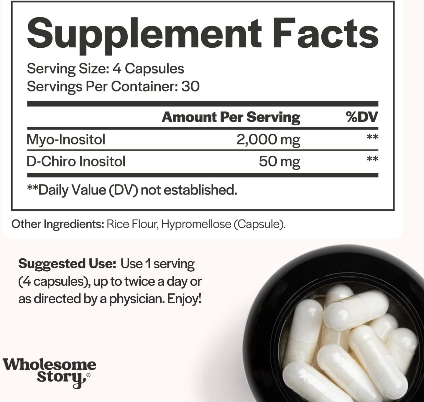 Wholesome Story Myo-Inositol & D-Chiro Inositol Capsules 40:1 Ratio (30-Day Supply)