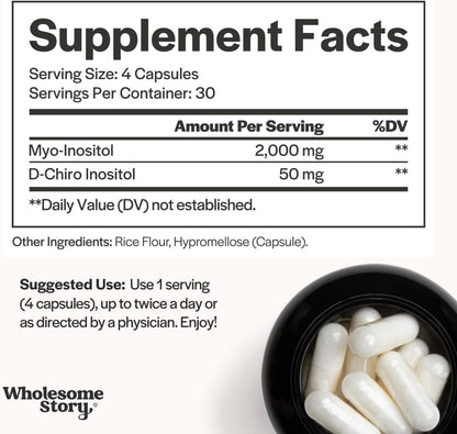 Wholesome Story Myo-Inositol & D-Chiro Inositol Capsules 40:1 Ratio (30-Day Supply)