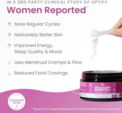 Optify Myo-Inositol & D-Chiro Inositol Supplement for Women 40:1 Ratio with Folate & Vitamin D (120 Capsules)