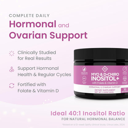 Optify Myo-Inositol & D-Chiro Inositol Supplement for Women 40:1 Ratio with Folate & Vitamin D (120 Capsules)