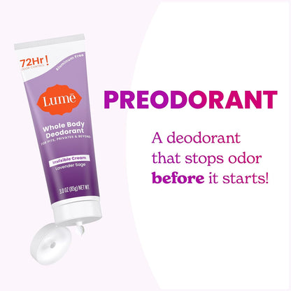 Lume Whole Body Deodorant Invisible Cream Tube - Lavender Sage
