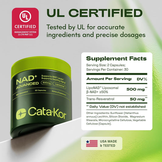 Cata-Kor Liposomal NAD with Resveratrol - High Purity NAD Supplement for Anti-Aging, Energy, Focus