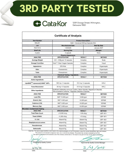 Cata-Kor Liposomal NAD with Resveratrol - High Purity NAD Supplement for Anti-Aging, Energy, Focus