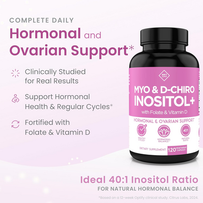 Optify Myo-Inositol & D-Chiro Inositol Supplement for Women 40:1 Ratio with Folate & Vitamin D (120 Capsules)