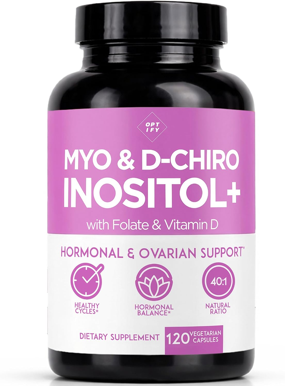 Optify Myo-Inositol & D-Chiro Inositol Supplement for Women 40:1 Ratio with Folate & Vitamin D (120 Capsules)
