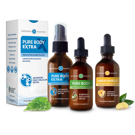 Touchstone Essentials Daily Detox Zeolite Gut Detox Pack 1 Month Supply | 1 Pure Body Extra, 1 Pure Body, 1 Para-Shield