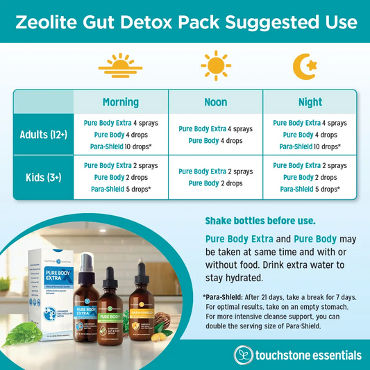 Touchstone Essentials Daily Detox Zeolite Gut Detox Pack 1 Month Supply | 1 Pure Body Extra, 1 Pure Body, 1 Para-Shield